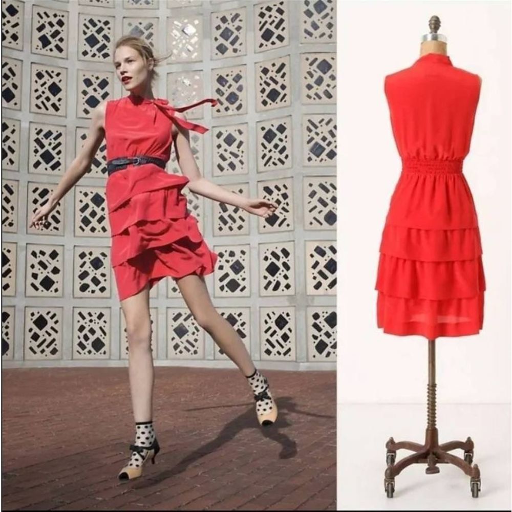 Anthropologie Girls from Savoy Red Ruffle Oska Dress Size 2
